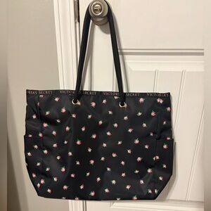 Victoria's Secret Black Tote with Pink Floral Design